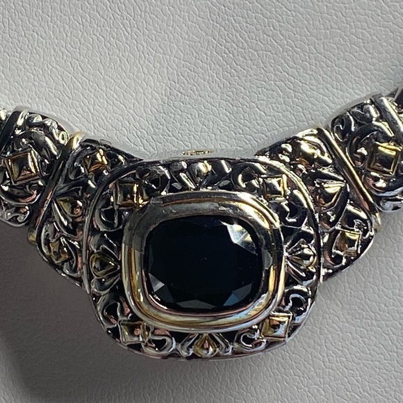 VINTAGE RETIRED JOHN MEDEROIS BLACK ONYX NECKLACE DOUBLE CHAIN -SIGNED BY JM - Picture 2 of 4